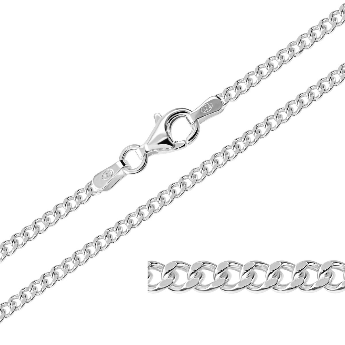 BHUBREA 2mm Dainty Mirror Chain Necklace - 925 Sterling Silver, White Gold Plated, 16/18/20 Inch
