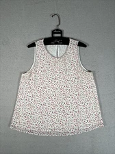 Pleione Blouse Women’s Size L White Floral Sleeveless Red Tulips Light Weight