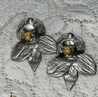 VINTAGE SIGNED EH EIVIND HILLSTAD SILVER TONE FLOWER LEAF CLIP EARRINGS — photo 5