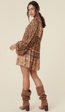 Spell & The Gypsy Dress Size Small Madame Peacock Coffee Brown Boho Mini Beach
