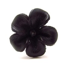 Handcrafted Jasmine Black Leather Floral Adjustable Ring