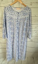 La Cera 100 Lawn Cotton Crisp Blue White Long Sleeve Nightgown M