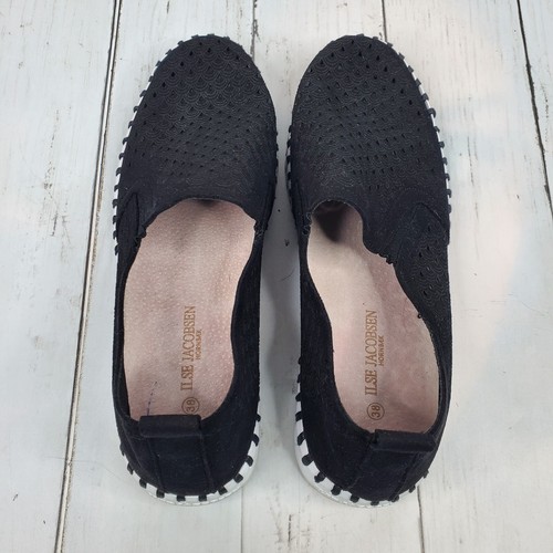Ilse Jacobsen Tulip Perforated Black Slip-On Sneaker Women's Sz 38 Comfort Shoes - Picture 2 of 17