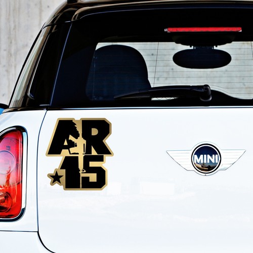 AR-15 Gun Sticker Black & Gold DECAL w/ image of AR Die-cut STICKER - Picture 4 of 12