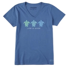 Life is Good. Women's Tres Turtles SS Crusher Vee, Vintage Blue