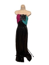 Vintage Mike Benet Formals NWT Pink Blue Black Sequined Strapless Maxi Dress