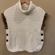Aspen Kids Faux Fur Sleeveless Turtleneck Knit Poncho Sweater Ivory Large 10/12