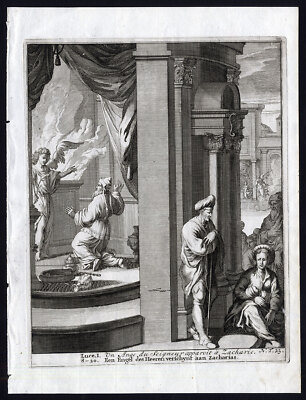 Antiker Bibeldruck-N.T.23-GABRIEL-ZECHARIAH-KIND-ENGEL-Halma-Scheits-1710