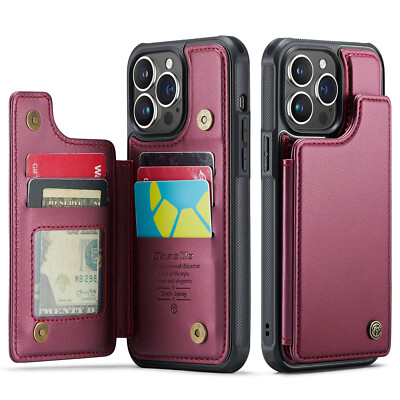For iPhone 17 16 15 14 13 12 11 Pro Max Leather Wallet Case RFID blocking Cover