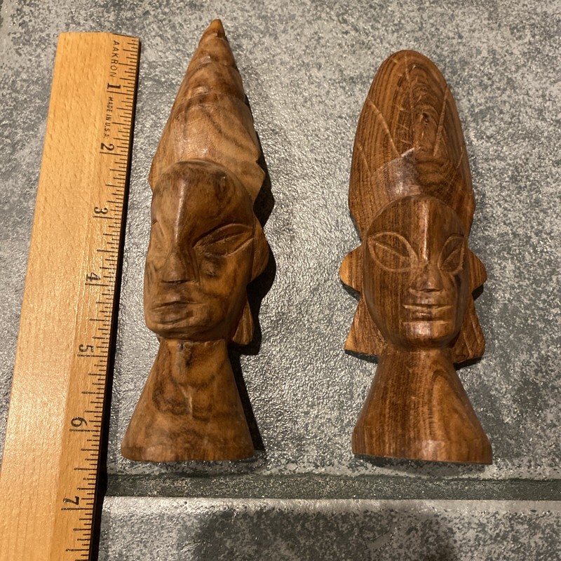 Lot Of (2) Vintage Hand Carved Statuette Figure