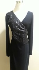 Lauren Ralph Lauren Long Sleeve Sequin Inset Jersey Wrap Dress Navy 2