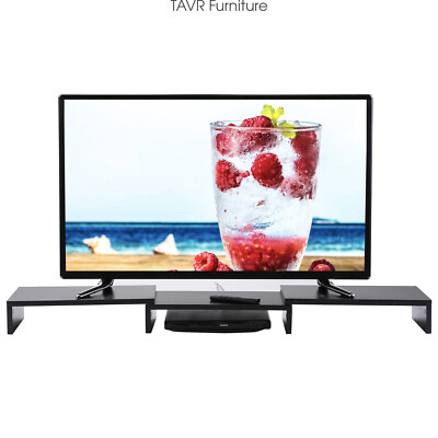 Dual Monitor Stand Riser with Length and Angle Adjustable, 3 Shelf