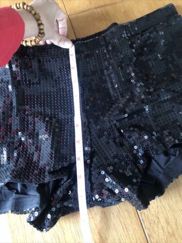 Kurze Damenshorts Pailletten Glitzer Glitzer schwarz neu Stretch Party Konzert XXL - Bild 8 von 8