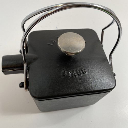 Staub La Theiere Square Black Matte Cast Iron Teapot Made in France RARE Square