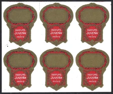ERINNOPHILIE - BLOCS de 6 x ÉTIQUETTES ANCIENNES PARFUMS JUVENA ROUGE et DORÉ