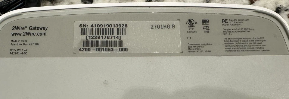 2Wire 2701HG-B ADSL2/ADSL2+ High-Speed DSL Gateway/Router/WAP (AT&T Branded) - Image 4 of 4