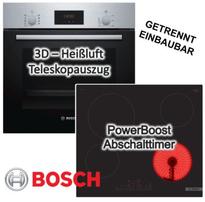 Herdset BOSCH Backofen Schnellaufheizung + Glaskeramikkochfeld rahmenlos 60cm
