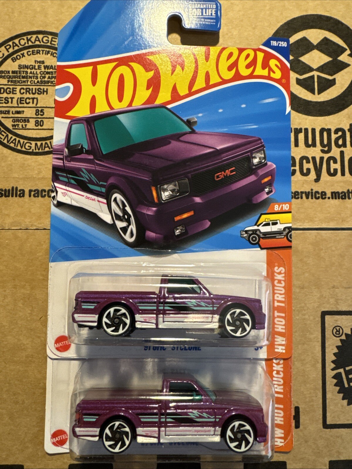 Hot Wheels 2025 91 GMC Syclone Purple 119/250 HW Hot Trucks Set of 2 Limited Edition Collectible