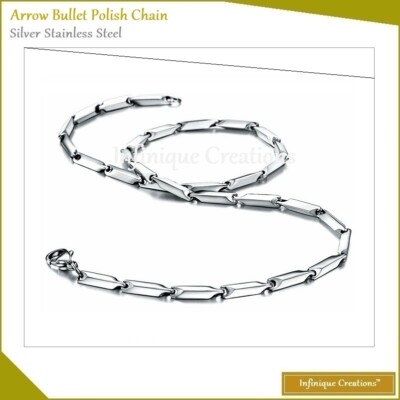 Stainless Steel Silver Arrow Bullet Chain Bracelet Necklace Men Women 7- 38''