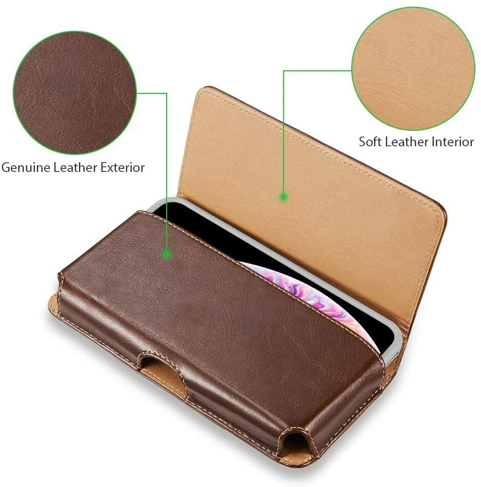 Leather Phone Pouch Holster with Belt Clip Loop Carrying Case for iPhone Samsung - Image 4 of 4
