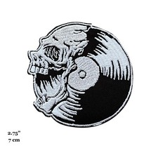 Skull Record Skeleton Face Music Black And White Embroidered Iron On Patch