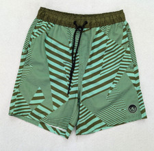 Neff Men's Swim Trunks Hot Tub Shorts Size M Green Print Unlined Drawstring