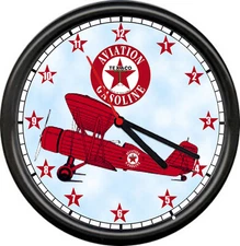Texaco Gas Service Station Aviation Airplane Pilot Hnager Retro Sign Wall Clock