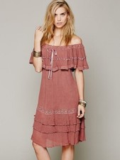 NEW JEN’S PIRATE BOOTY Sz S ATHENA OFF SHOULDER GAUZE RUFFLE CROCHET DRESS