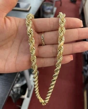 Certified Real 10K Yellow Gold 10mm Thick Rope Chain Necklace 22" Diamond Cut
