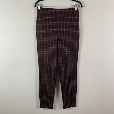 Loft Side Zip Skinny Pants in Plaid Size High Waist Red Black Plaid