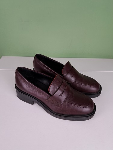 Mocassini grossi DUNE bordeaux/marrone punta quadrata taglia 40 UK 7 - Foto 2 di 8