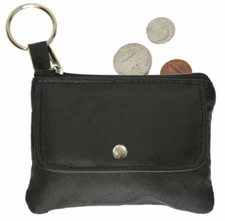 Black Leather Men's  Coin Purse Change Key Chain Ring Holder Front Pocket New