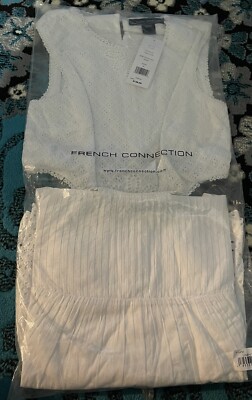 French Connection white Esse Cotton Broderie Cut Out MiniDress Size2/ Value 138$