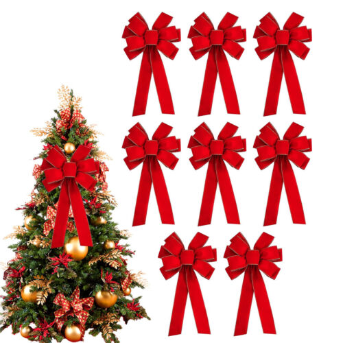 8X Christmas Tree Bows Big Velvet Red Bows Christmas Tree Decorations Xmas Bow