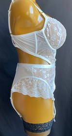 Ann Summers MIRAGE Suspender Basque, Ivory Sheer Mesh Embroidered, UK 18 D-DD