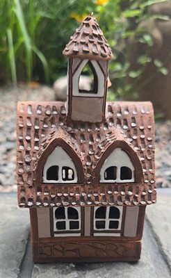 Lithuanian Clay Pottery House Signed G. Skeberdis Incense Burning- Folk Art