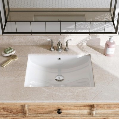 Undermount Bathroom Sink 21.6'' x15.7'' Rectangular Glazed Ceramic Lavatory Vanity
