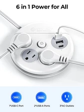 1-4x US Flat Plug Extension Cord 3 Outlet 2 USB Type C Extender Power Strip LOT