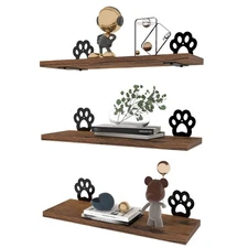 Paw Prints Wall Decor Floating Shelves Set of 3, Cute Rustic Wooden Shelf Dec...