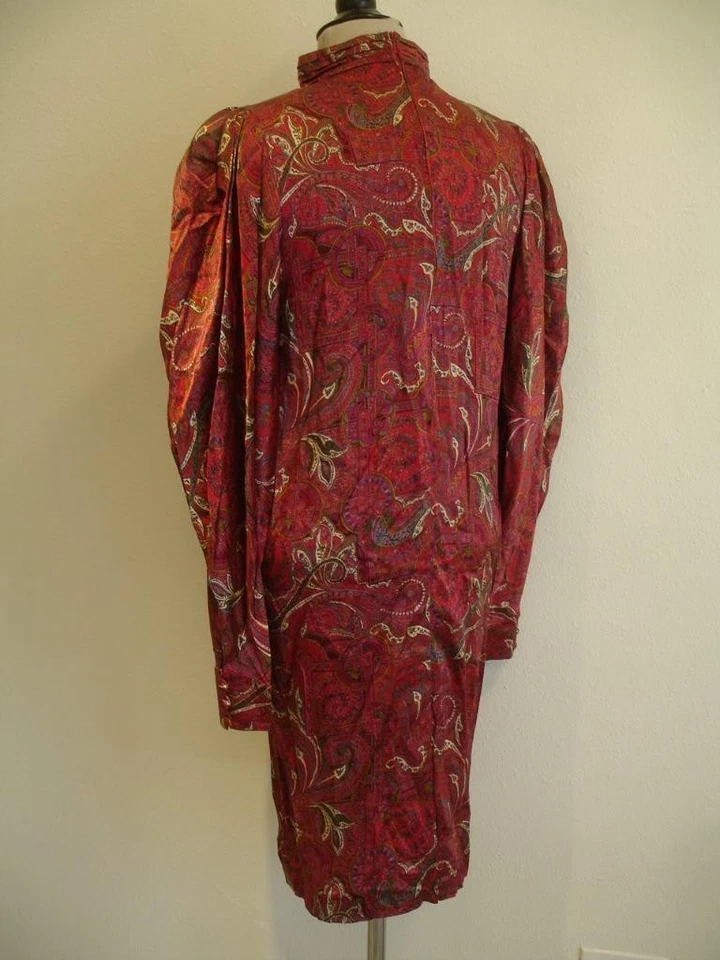 Vestido para mujer 6 de colección años 80 LOUIS FERAUD estampado cachemir 100 % seda bolsillos rojos largo Foto 4 de 4