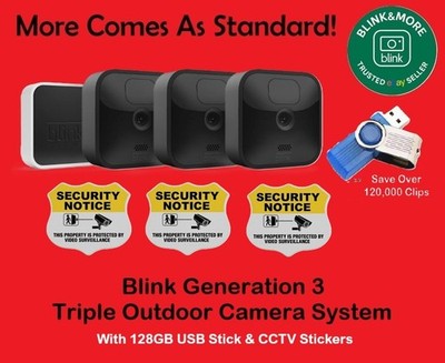 Blink Outdoor wasserdicht HD Wireless 3 Kamera Sicherheitssystem + 128GB USB + CCTV