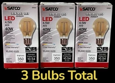 Satco  S9583 Vintage Led Amber Light Bulb 4.5W=40W A19 ( Lot of 3 ) NOS 200K