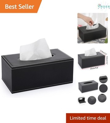 Rectangle Leather Tissue Box Cover Black Decor Elegant Magnetic Bottom