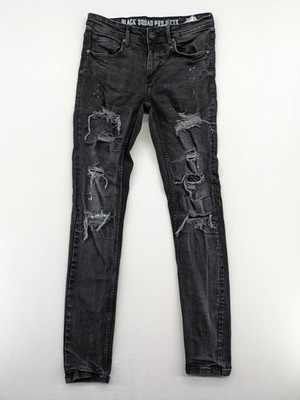 Black Squad Projects Herren Jeans 29x32 Skinny Fit Distressed Ripped Schwarz