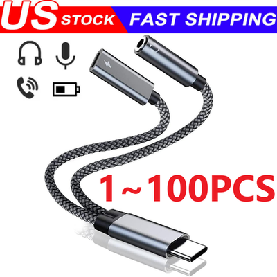 #ad 2 in 1 Type C USB C to 3.5mm AUX Audio Headphone Jack Adapter Charger Cable lot $62.06