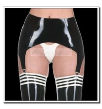 Latex Garter Belt For Stockings Classic Suspender 4 Clips 0.4mm - Small/Black