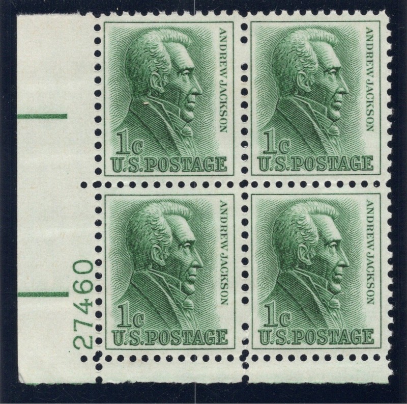 SC# 1209, 1961--1c Andrew Jackson, Plate Block of 4, M/NH