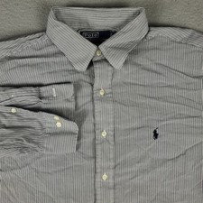 Ralph Lauren Shirt Mens Size 17 Blue Striped Pony Dress Button Up Long Sleeve