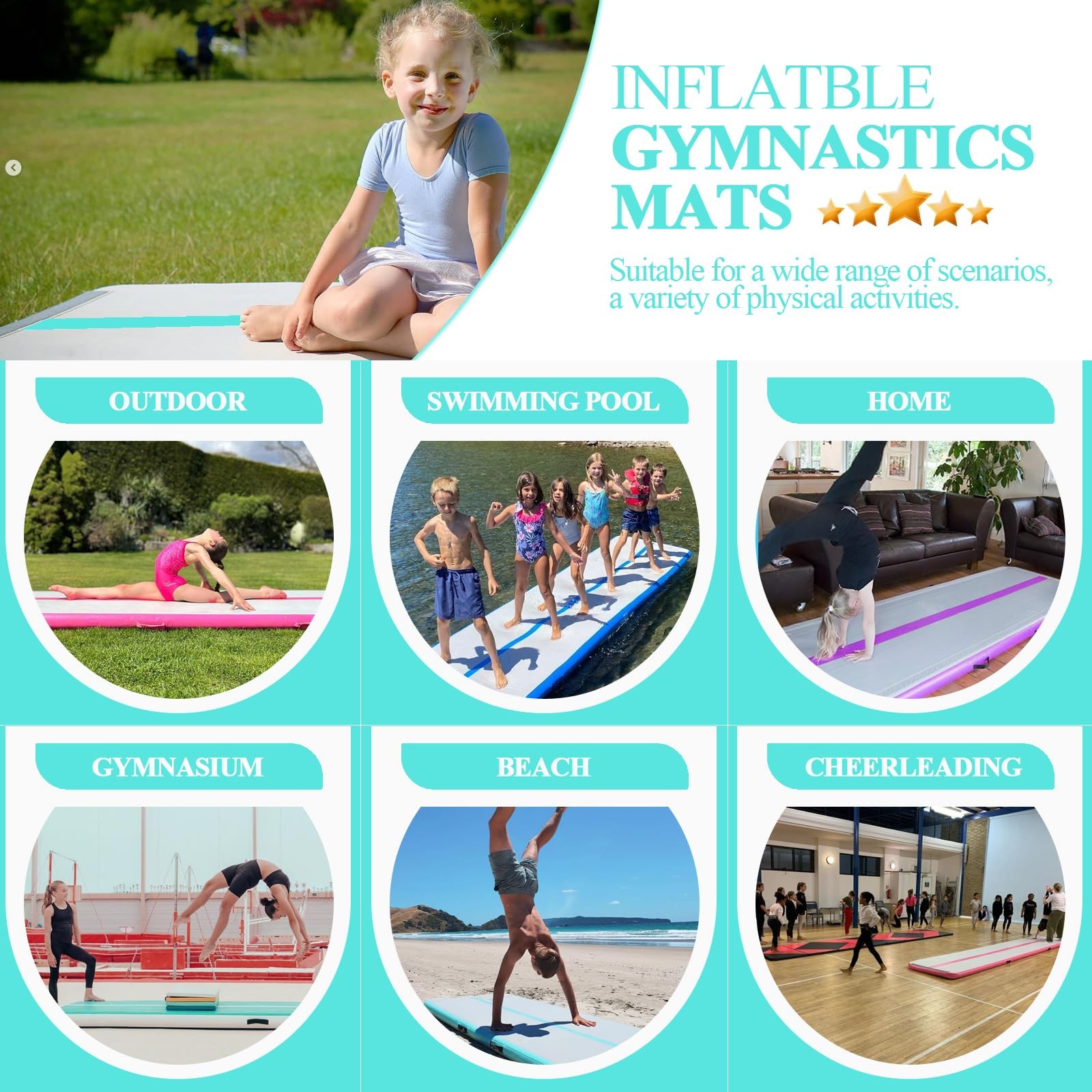 Inflatable Tumbling Mat 10FT 8" Thick w/ Air Pump, Gymnastics Tumble Track Green