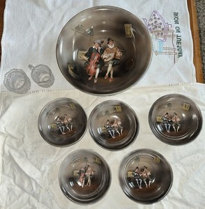 Antique Royal Bayreuth Peasant Musicians" pattern porcelain Bowls Serving & Five